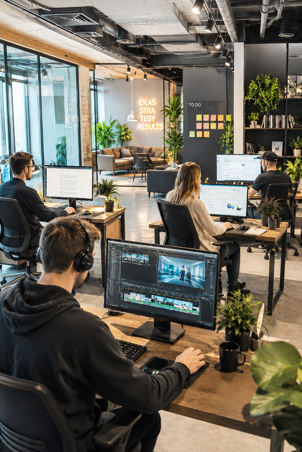 Zespół kreatywny w nowoczesnym biurze marketingowym