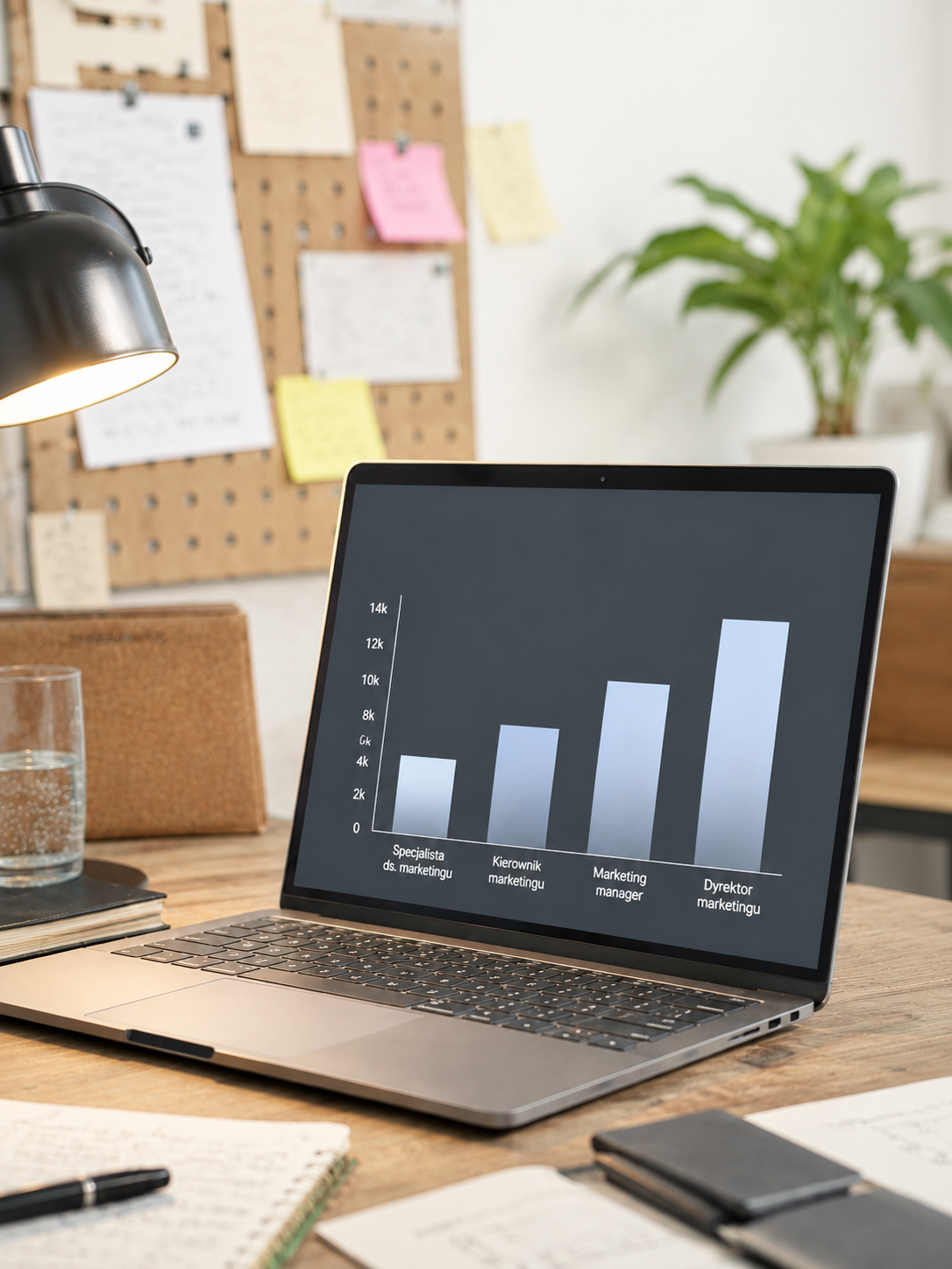 Wykres wynagrodzeń stanowisk marketingowych na laptopie